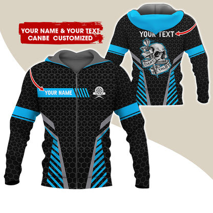 Customized Name & Text Skull Darts Premium Zip Hoodie, Custom Honeycomb Pattern Darts Zip Hoodie For Men & Women - Gift For Darts Lovers, Darts Players