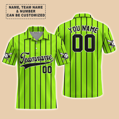 Customized Baseball Men Polo Shirt, Canada Baseball Logo Green With Black Stripes Custom Polo Shirt - Perfect Polo Shirt For Men, Baseball Lovers