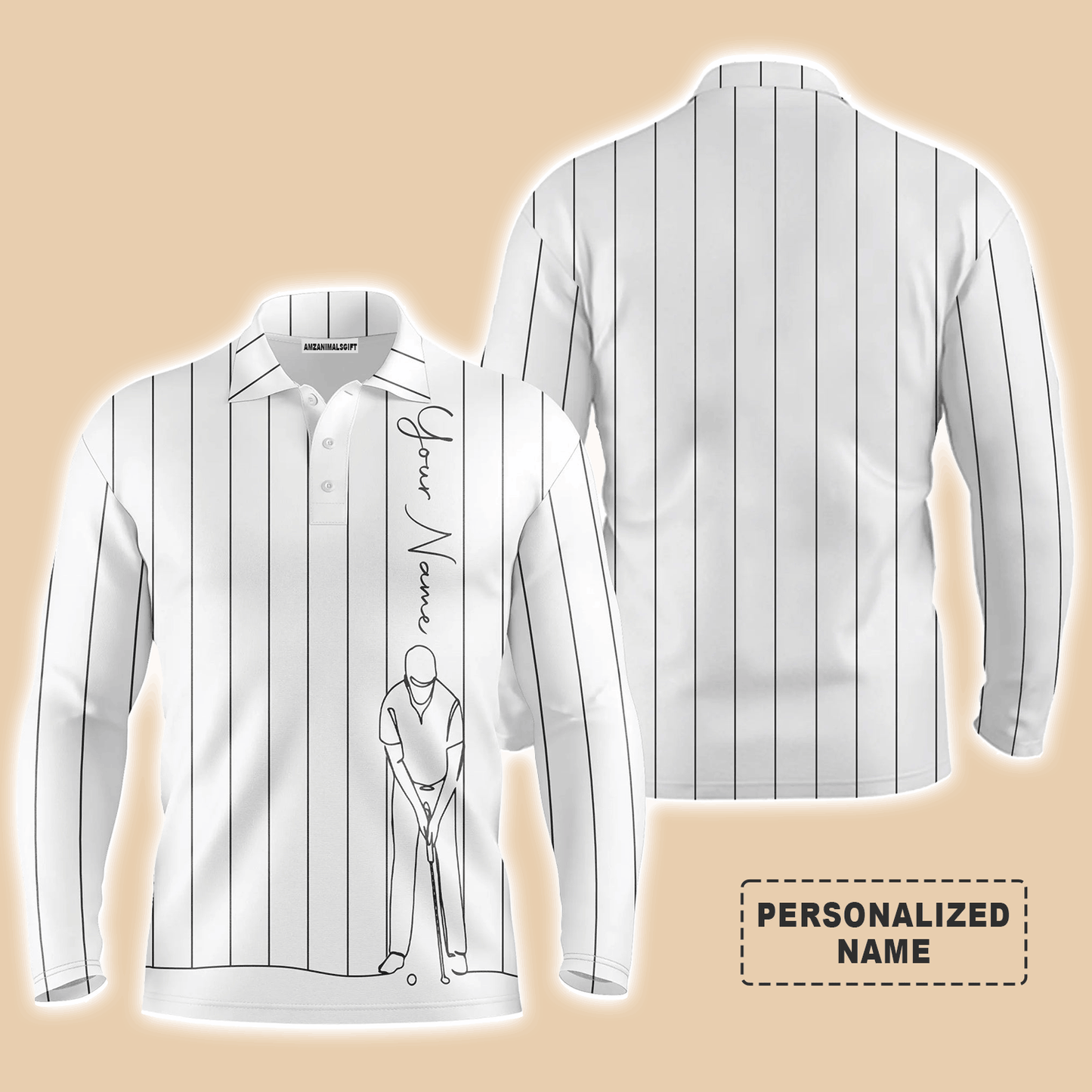 Custom Golf Long Sleeve Men Polo Shirt - Multicolor Stripe Pattern Custom Name Apparel - Personalized Gift For Men, Golf Lover