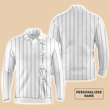 Custom Golf Long Sleeve Men Polo Shirt - Multicolor Stripe Pattern Custom Name Apparel - Personalized Gift For Men, Golf Lover