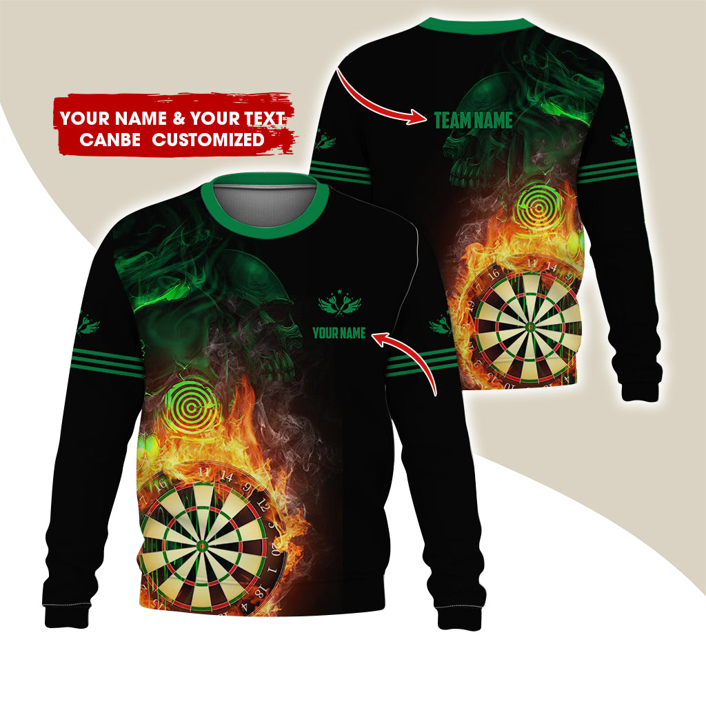 Customized Name Darts Sweatshirt, Personalized Skull Dartboard Flame Sweatshirt For Men & Women - Gift For Darts Lovers, Darts Players