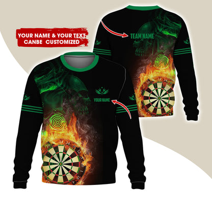Customized Name Darts Sweatshirt, Personalized Skull Dartboard Flame Sweatshirt For Men & Women - Gift For Darts Lovers, Darts Players