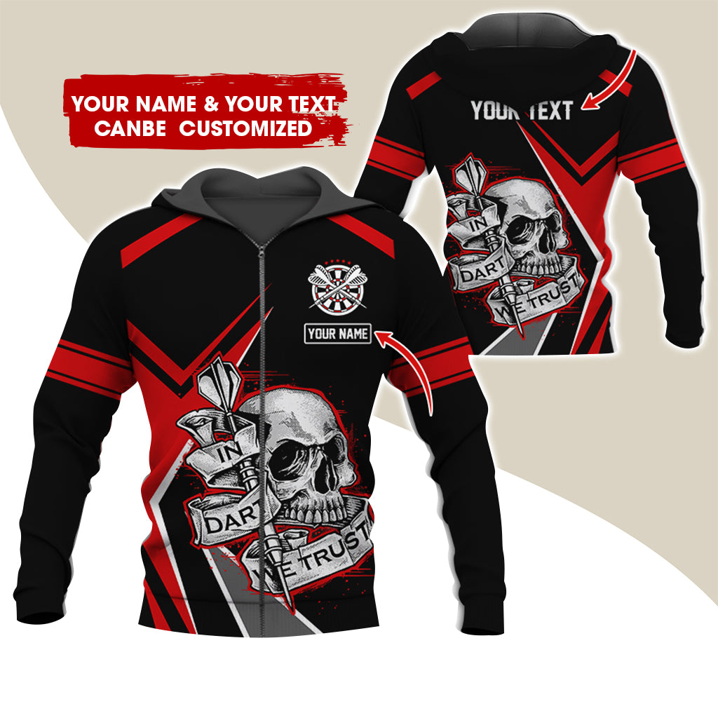 Personalized Name Skull Darts Premium Zip Hoodie , Custom Skull In Dart We Trust Zip Hoodie For Men & Women - Gift For Darts Lovers, Darts Players