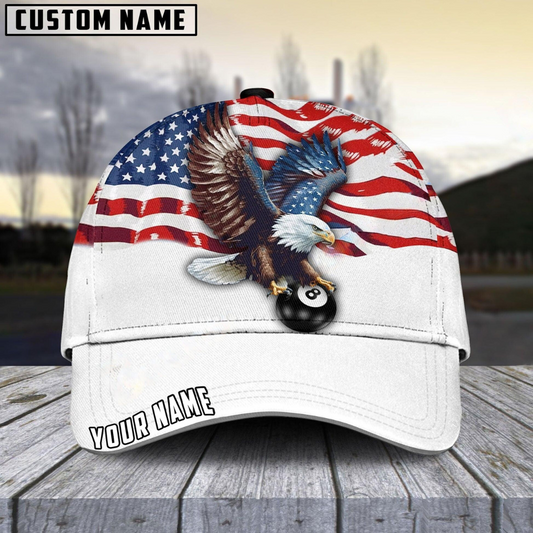 Customized Billiard Cap, Billiard Pool Ball 8 Eagle US Flag Retro Personalized Name 3D Hats, Best Billiard Pool Hat For Billiard Players