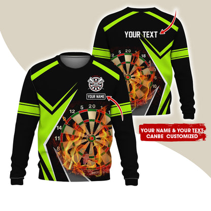 Customized Name & Text Darts Sweatshirt, Personalized Name Dartboard Flame Sweatshirt For Men & Women - Gift For Darts Lovers, Darts Players