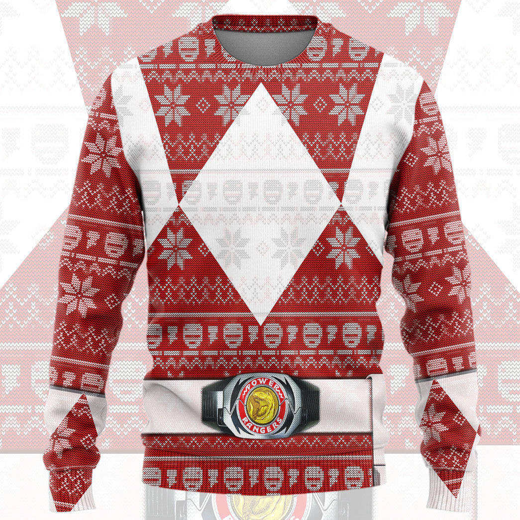 Red Mighty Morphin Power Ranger - Ugly Christmas Sweater