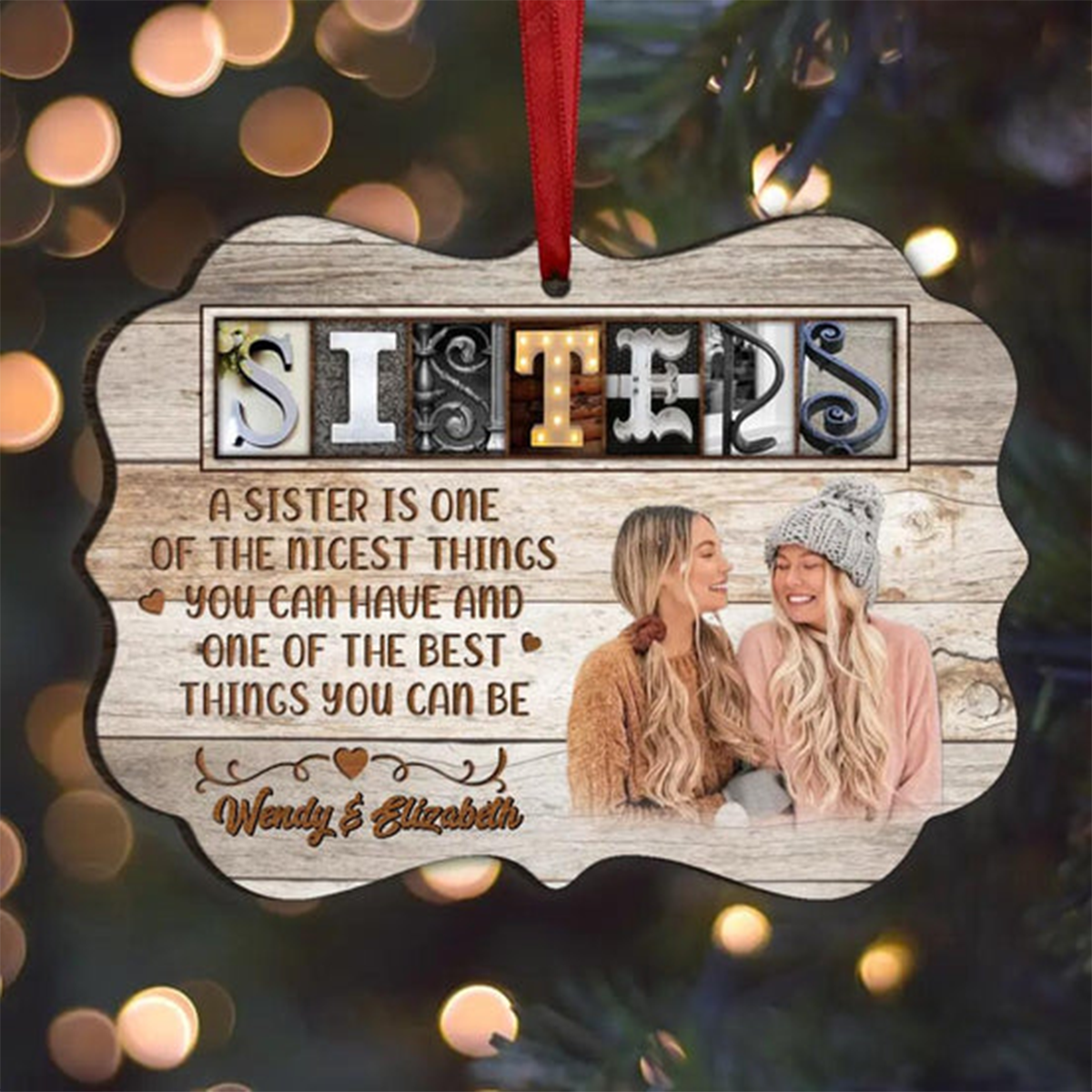 Personalized Sisters Photo Aluminum Ornament, Best 2023 Personalized Christmas Thanksgiving Gift For Sisters, Sibling, Stepsister