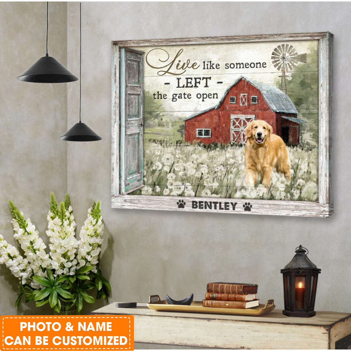 Personalized Dog Landscape Canvas, Custom Pet Photo, Live like someone left the gate open Canvas, Perfect Gift For Dog Lovers, Friend, Family