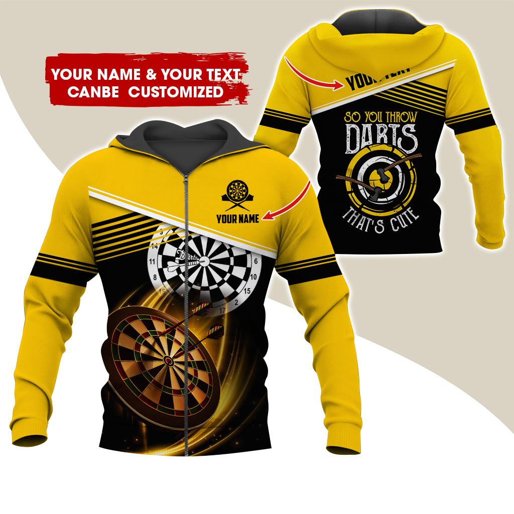 Personalized Name & Text Darts Premium Zip Hoodie, Customized Darts That's Cute Zip Hoodie For Men & Women - Gift For Darts Lovers, Darts Players