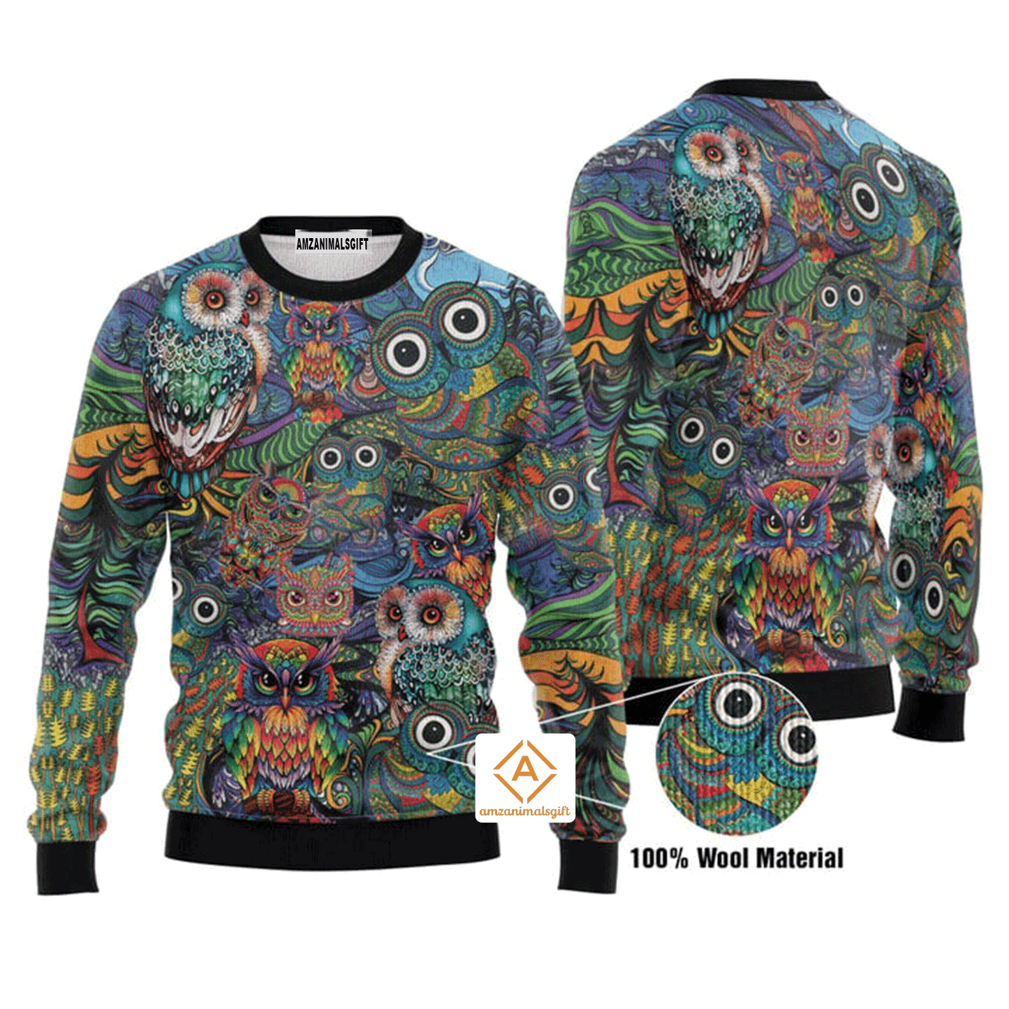 Hippie Owls Peace Life Mix Color Sweater, Ugly Sweater For Men & Women, Perfect Outfit For Christmas New Year Autumn Winter