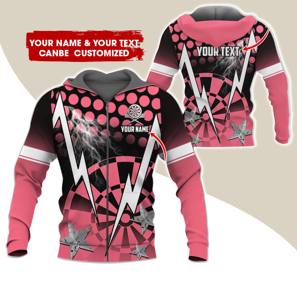 Customized Name & Text Thunder Lightning Darts Premium Zip Hoodie, Custom Star Darts Zip Hoodie For Men & Women - Gift For Darts Lovers, Darts Players