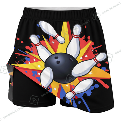 Customized Bowling Trouser Skirts With Shorts Underneath, Bowling Colorful Ink Splatter With Pockets