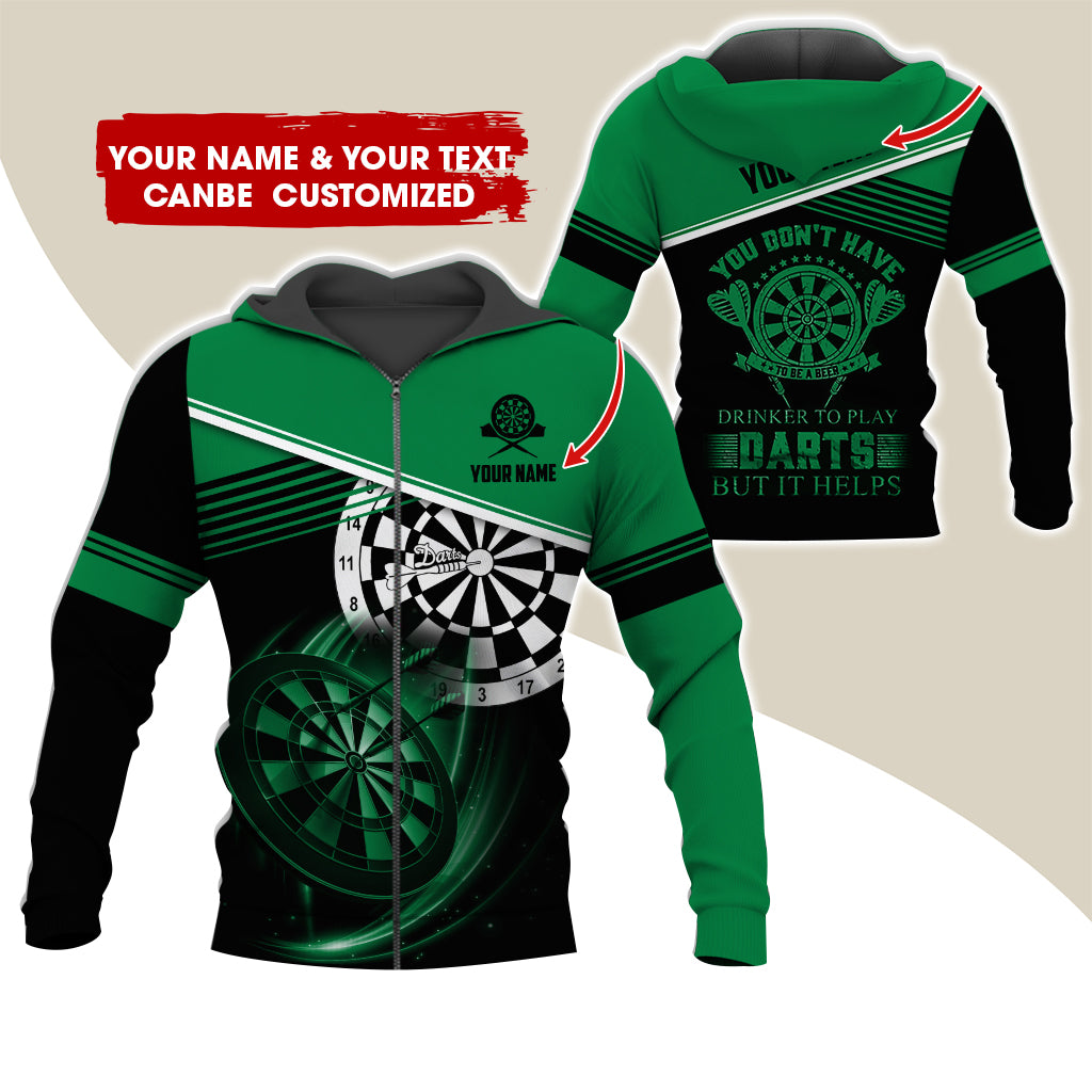 Customized Name & Text Darts Premium Zip Hoodie, Personalized You Don't Have Darts Zip Hoodie For Men & Women - Gift For Darts Lovers, Darts Players