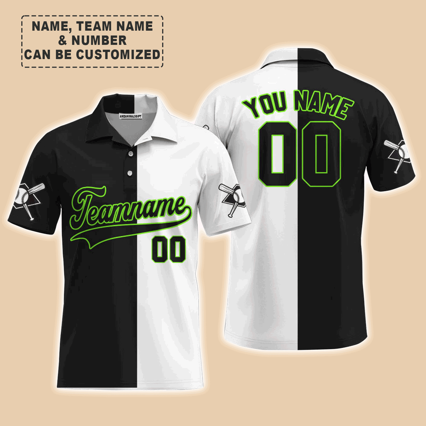 Customized Baseball Men Polo Shirt, Canada Baseball Logo Black White Custom Polo Shirt - Perfect Polo Shirt For Men, Baseball Lovers