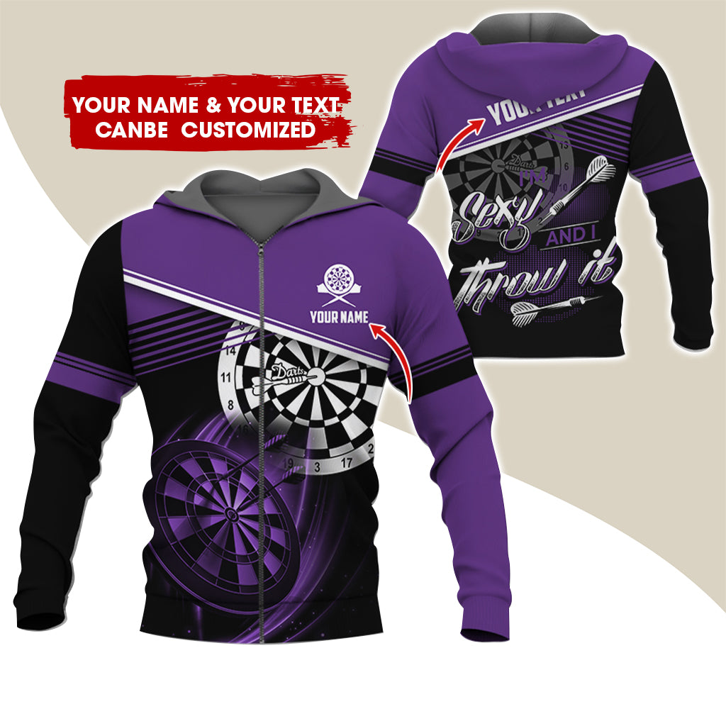 Customized Name Darts Premium Zip Hoodie, Custom Name & Text I'm Sexy And I Throw It Zip Hoodie For Men & Women - Gift For Darts Lovers, Darts Players