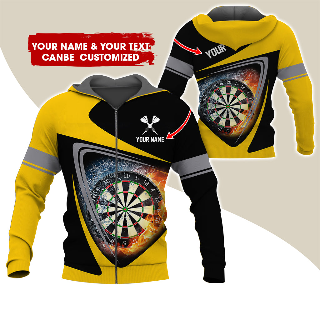 Personalized Name & Text Darts Premium Zip Hoodie, Custom Fire Dartboard Zip Hoodie For Men & Women - Gift For Darts Lovers, Darts Players