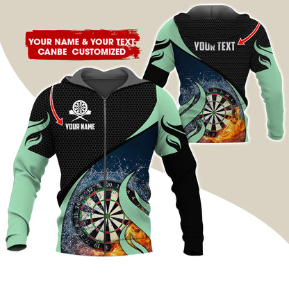 Custom Name Darts Premium Zip Hoodie, Customized Honeycomb Pattern Dartboard Flame Zip Hoodie For Men & Women - Gift For Darts Lovers, Darts Players