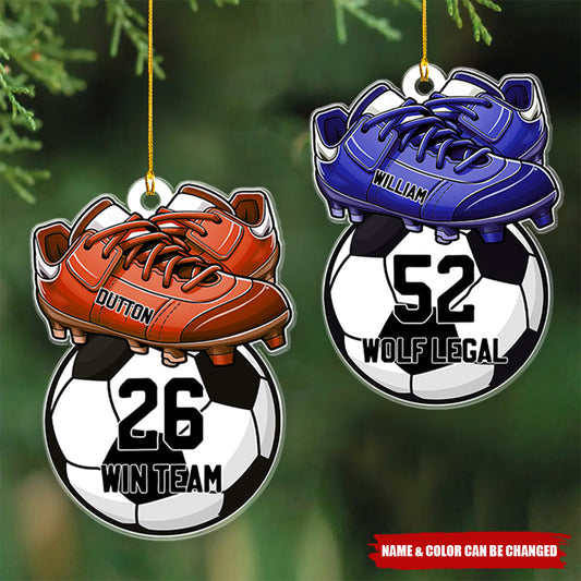 Personalized Shoes On Soccer Flat Acrylic Ornament, Christmas Ornament Gift For Friends Family Son Daughter, Soccer Lovers