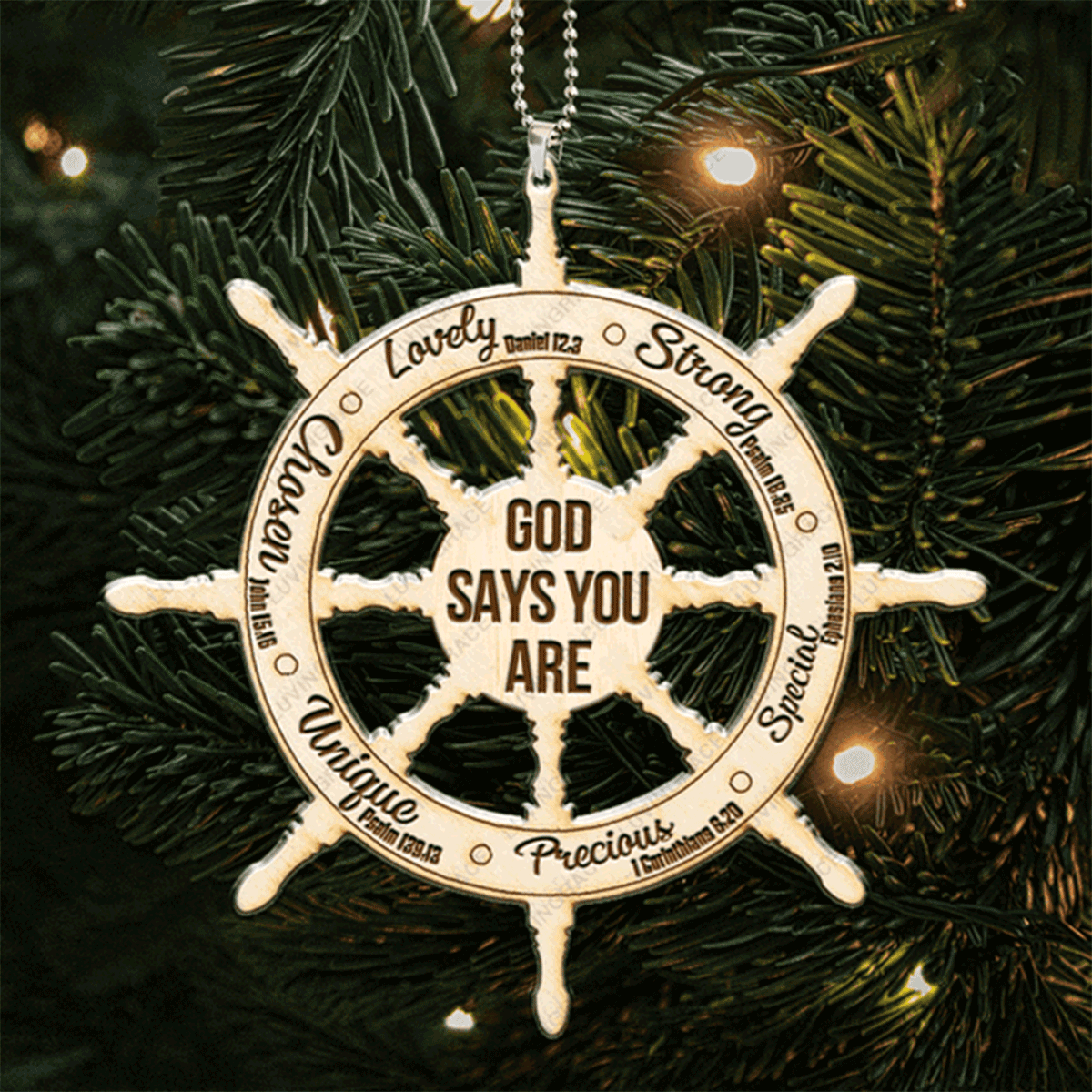 Jesus Acrylic Ornament, Ship Wheel God Says You Are Wood Engraved Acrylic Ornament For Christian, God Faith Believers, Holiday Decor