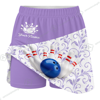 Customized Bowling Trouser Skirts With Shorts Underneath, Bowling Scroll Pattern Vector With Pockets
