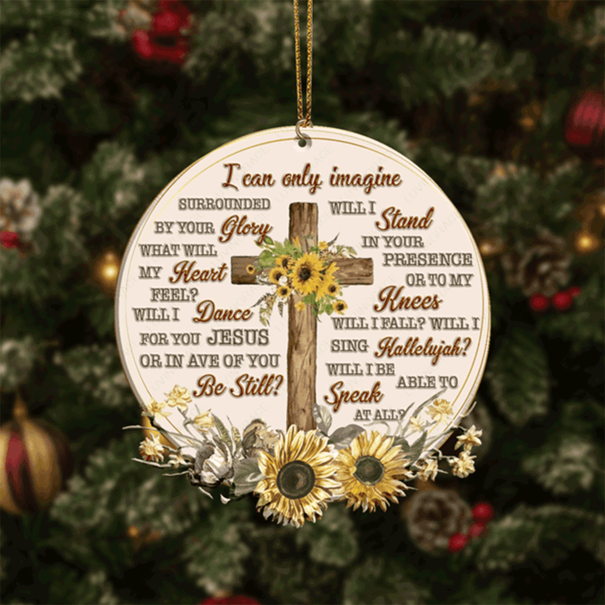 Jesus Acrylic Ornament, Vintage Sunflower Cross I Can Only Imagine Acrylic Ornament For Christian, God Faith Believers, Holiday Decor