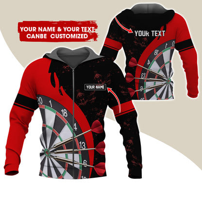 Personalized Name & Text Darts Premium Zip Hoodie, Custom Name Darts Team Zip Hoodie For Men & Women - Gift For Darts Lovers, Darts Players