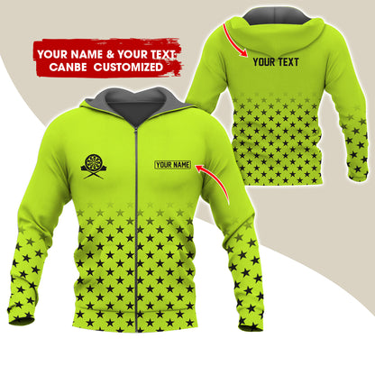 Customized Name & Text Darts Premium Zip Hoodie, Custom Name Darts Zip Hoodie For Men & Women - Gift For Darts Lovers, Darts Players