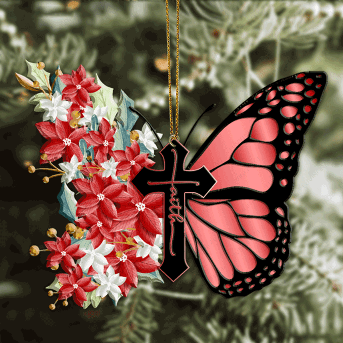 Jesus Acrylic Ornament, Christmas Floral Cross Faith Butterfly God Christian Lover Acrylic Ornament For Christian, God Faith Believers
