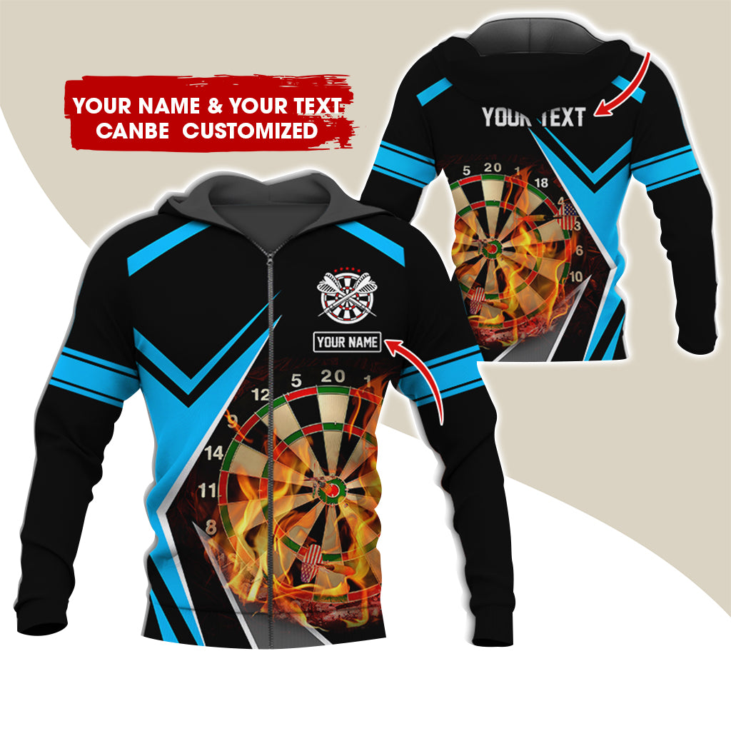 Personalized Name & Text Darts Premium Zip Hoodie , Customized Dartboard Flame Zip Hoodie For Men & Women - Gift For Darts Lovers, Darts Players