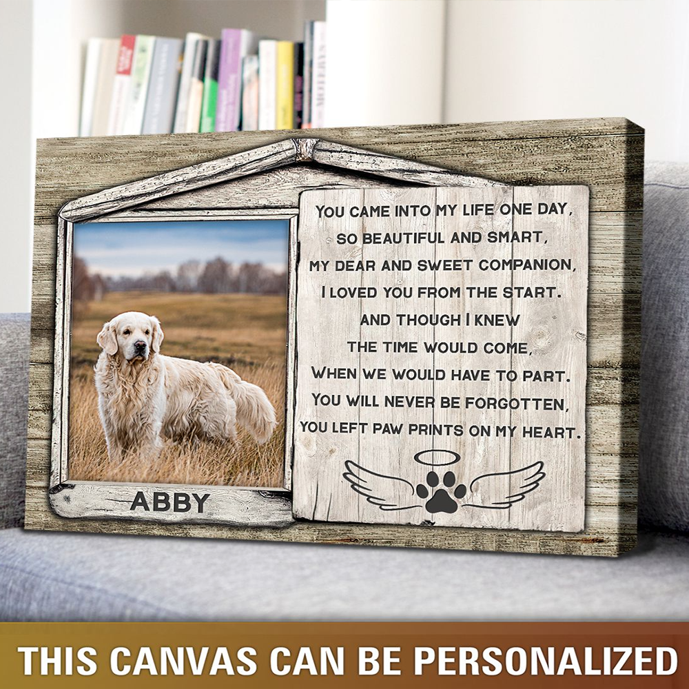 Personalized Dog Landscape Canvas, Wood Window Pawprints Canvas, Custom Photo Loss Of Pet Sympathy Gift Canvas, Perfect Gift For Dog Lovers, Friends, Family