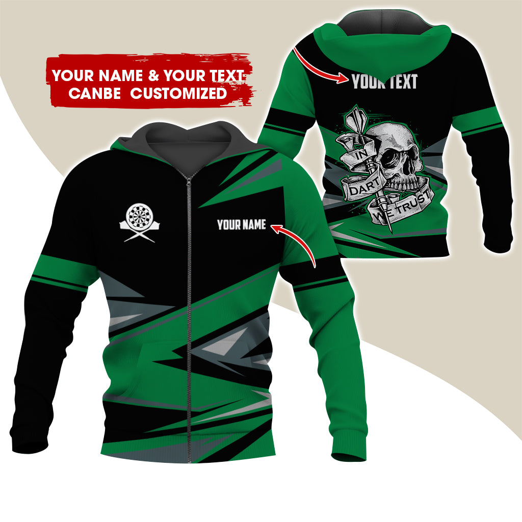 Personalized Name & Text Darts Premium Zip Hoodie, Customized Name Skull In Darts Zip Hoodie For Men & Women - Gift For Darts Lovers, Darts Players