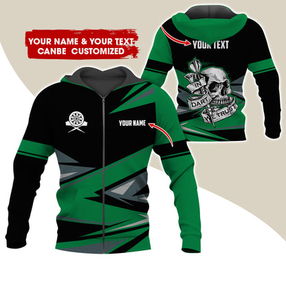 Personalized Name & Text Darts Premium Zip Hoodie, Customized Name Skull In Darts Zip Hoodie For Men & Women - Gift For Darts Lovers, Darts Players