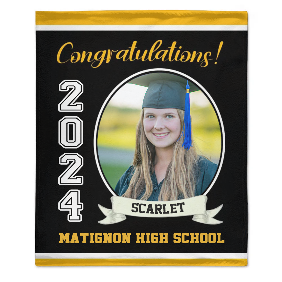 Personalized Graduation Blanket 2024 Graduate, Custom Photo, Name And School, Perfect Gifts for Graduation