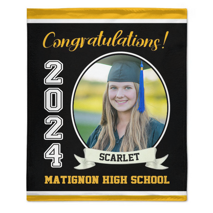 Personalized Graduation Blanket 2024 Graduate, Custom Photo, Name And School, Perfect Gifts for Graduation