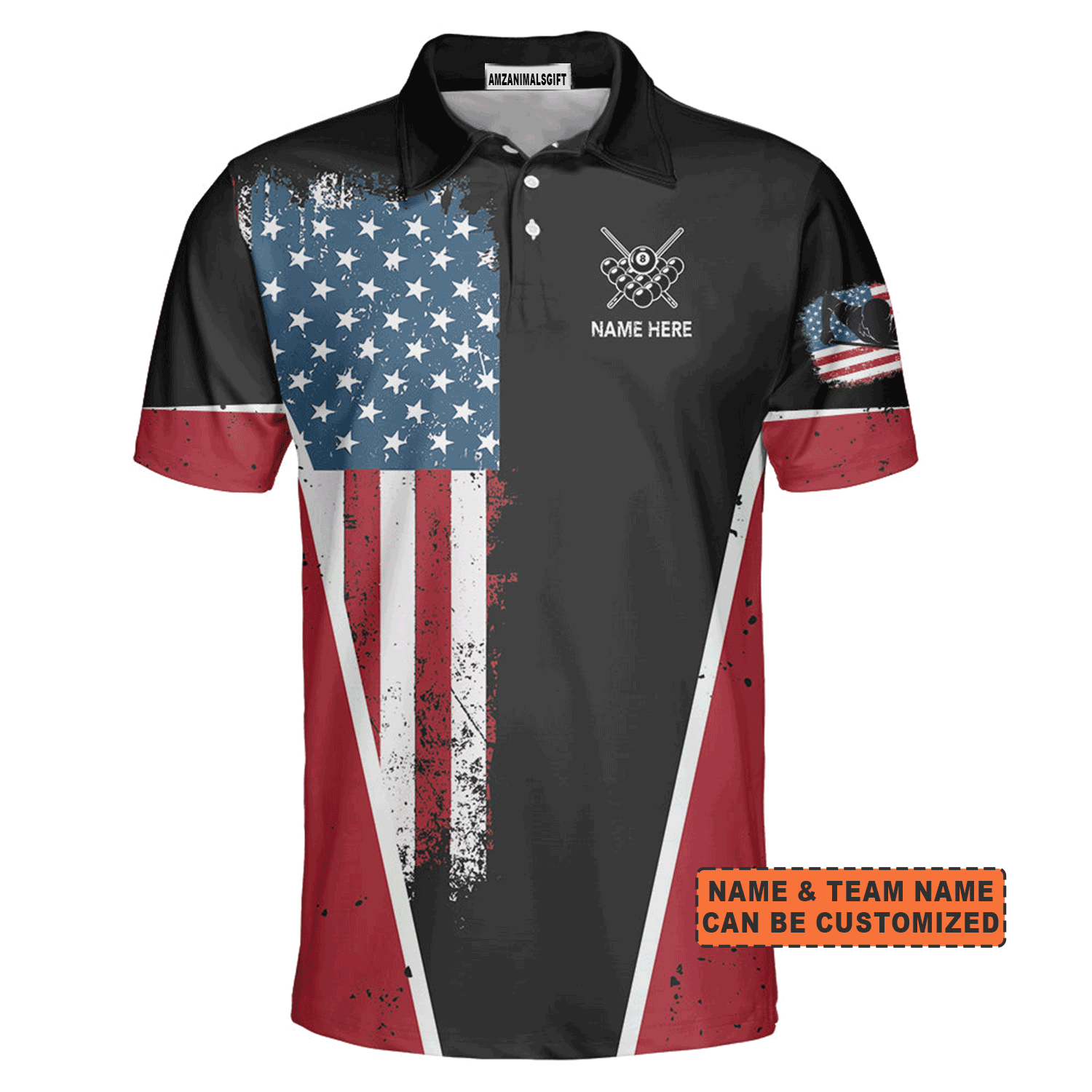 Customized Billiards Men Polo Shirt, Personalized 3D Billiards 8 Ball Pool Player US Flag Pattern Polo Shirt For Men, Billiards Lovers