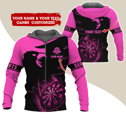 Customized Name & Text Eagle Darts Premium Zip Hoodie, Personalized Dartboard Zip Hoodie For Men & Women - Gift For Darts Lovers, Darts Players