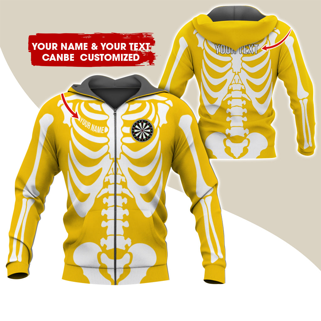 Customized Name & Text Skeleton Darts Premium Zip Hoodie, Personalized Name Darts Zip Hoodie For Men & Women - Gift For Darts Lovers, Darts Players