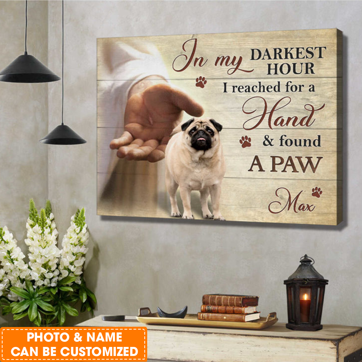 Personalized Dog Landscape Canvas, Custom Canvas Prints Memorial Pet Photo In my darkest hour Wall Art, Perfect Gift For Pet Lovers, Friend, Family