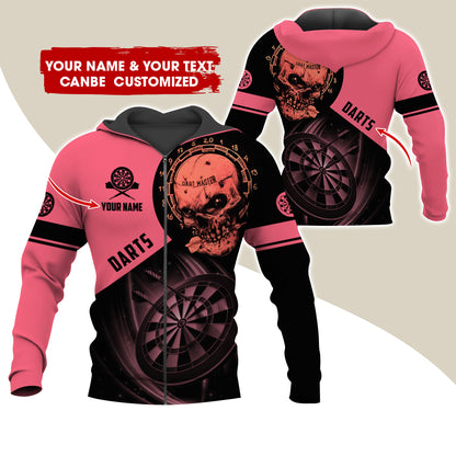 Customized Name Skull Darts Premium Zip Hoodie , Personalized Name Darts Master Zip Hoodie For Men & Women - Gift For Darts Lovers, Darts Players