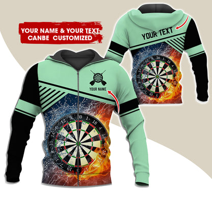 Custom Name & Text Darts Premium Zip Hoodie, Customized Ice & Fire Dartboard Zip Hoodie For Men & Women - Gift For Darts Lovers, Darts Players