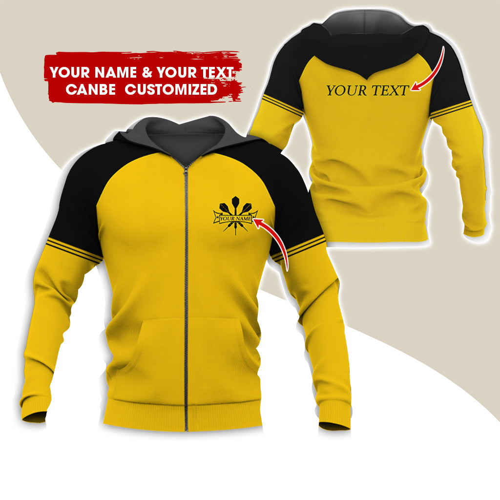 Custom Name & Text Darts Premium Zip Hoodie, Customized Darts Zip Hoodie For Men & Women - Gift For Darts Lovers, Darts Players