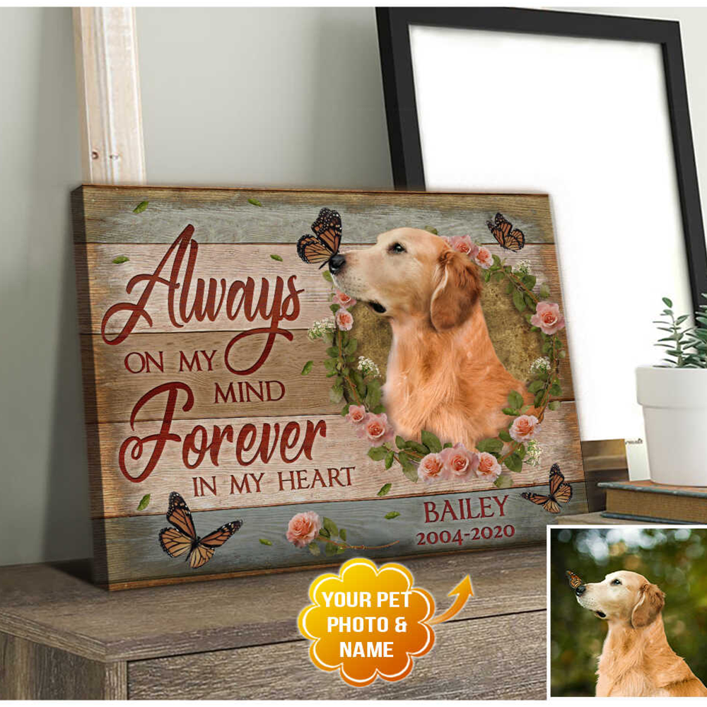 Personalized Dog Landscape Canvas, Custom Photo Of Your Pet, Always On My Mind Forever In My Heart Canvas, Perfect Gift For Dog Lovers, Friends, Family