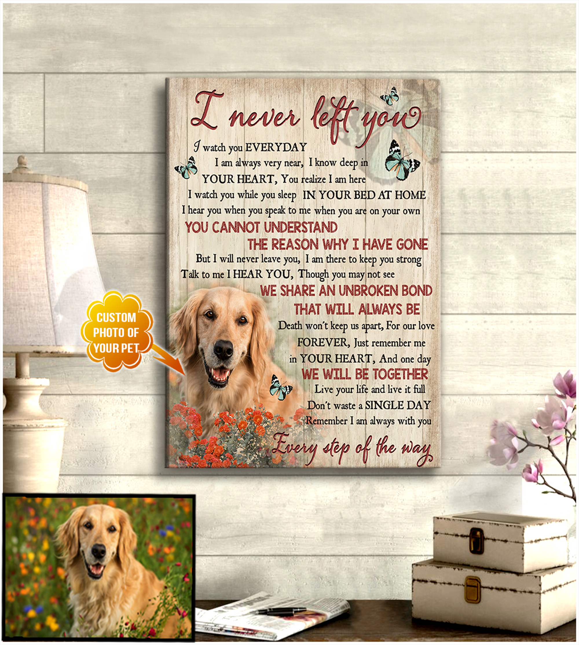 Personalized Dog Portrait Canvas, Custom Photo Of Your Pet, I Never Left You Wall Art Canvas, Perfect Gift For Dog Lovers, Friends, Family