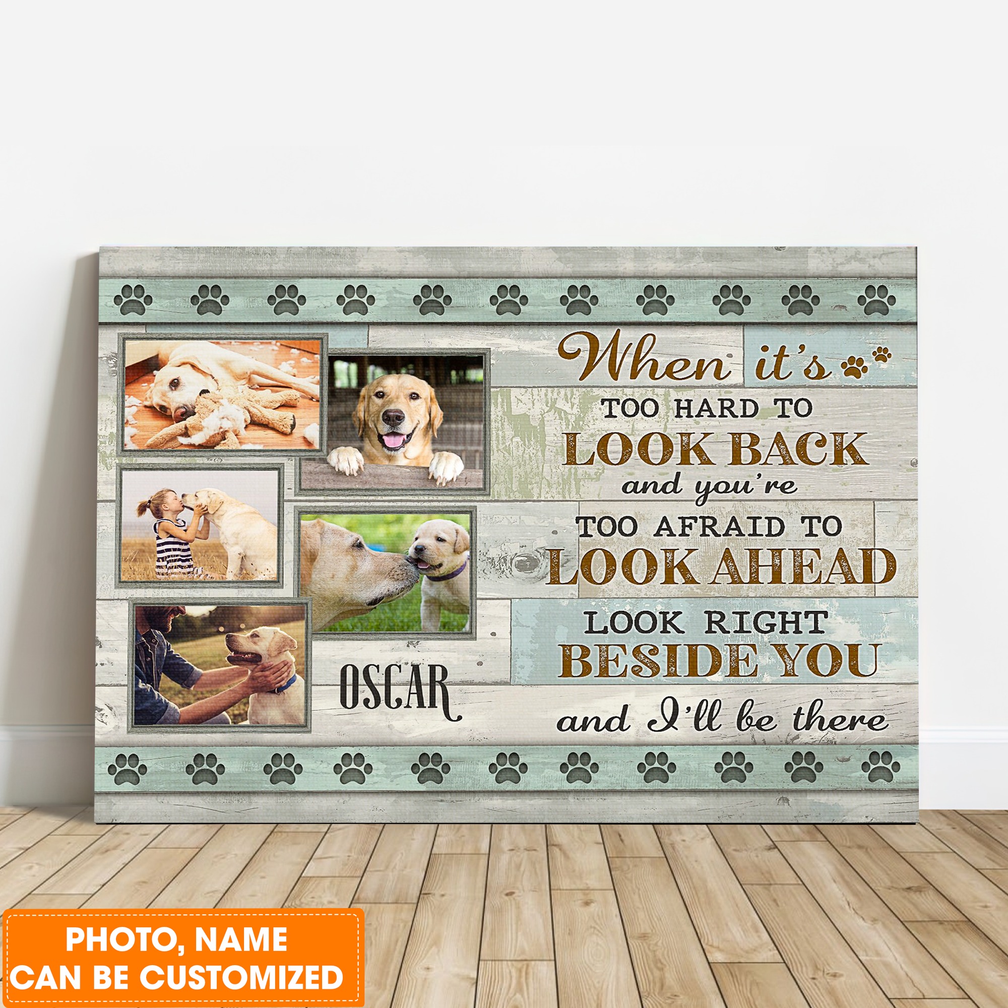 Personalized Dog Landscape Canvas, Custom Photo Of Your Pet, When It's Too Hard To Look Back Canvas, Perfect Gift For Dog Lovers, Friends, Family