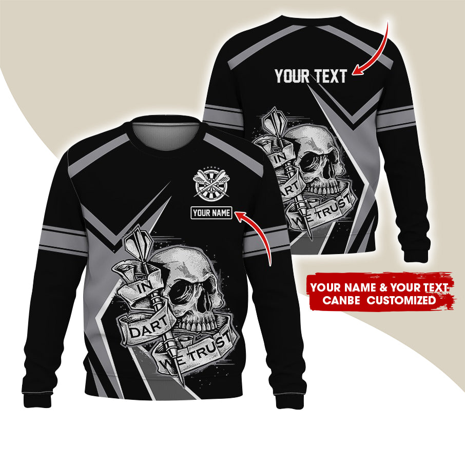 Customized Name & Text Darts Sweatshirt, Personalized Darts Skull In Darts Sweatshirts For Men & Women - Gift For Darts Lovers, Darts Players