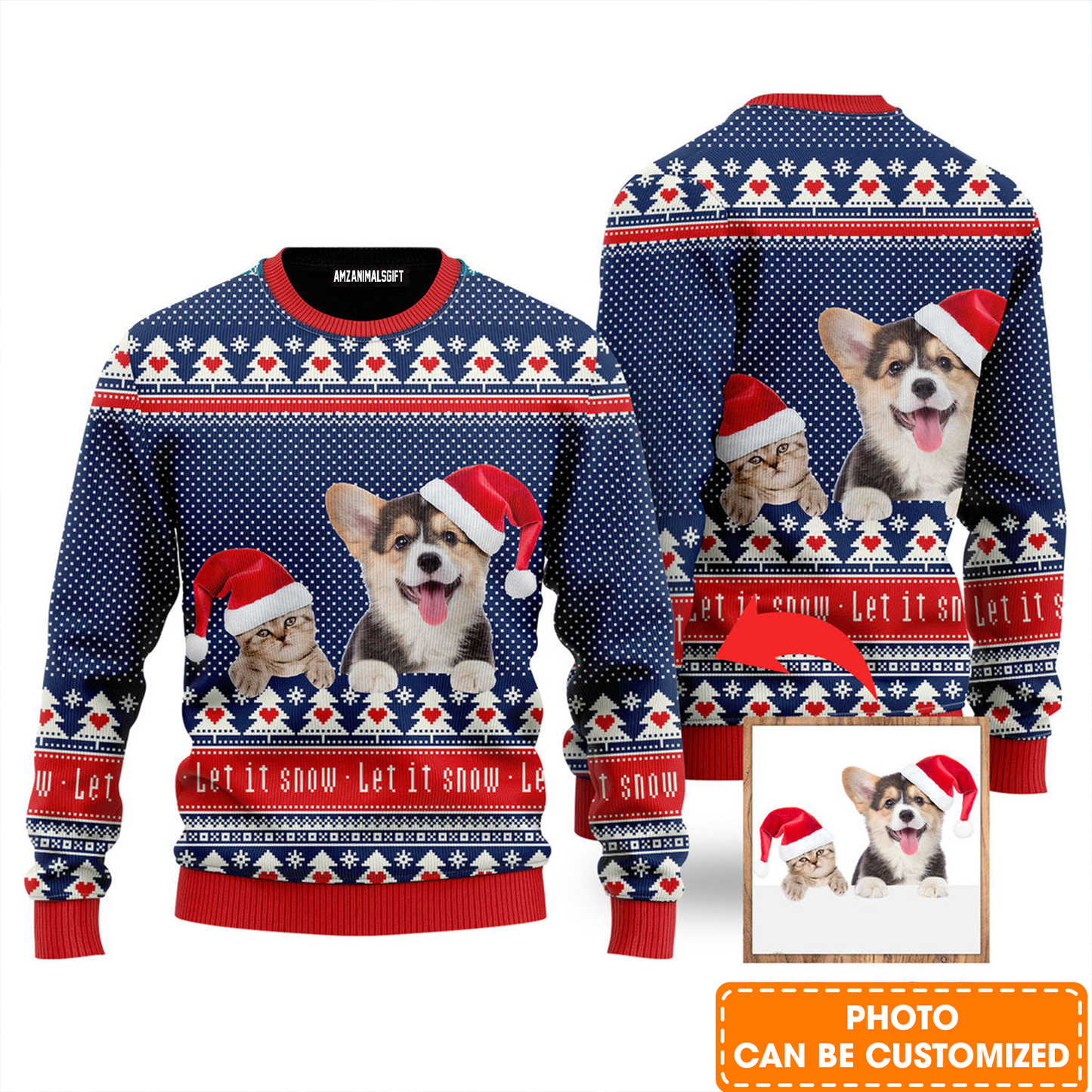 Personalized Photo Ugly Sweater, Custom Photo For Pet Lover Let It Snow Christmas Ugly Sweater For Men & Women, Perfect Gift For Christmas, Friends, Family