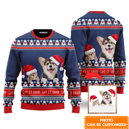 Personalized Photo Ugly Sweater, Custom Photo For Pet Lover Let It Snow Christmas Ugly Sweater For Men & Women, Perfect Gift For Christmas, Friends, Family