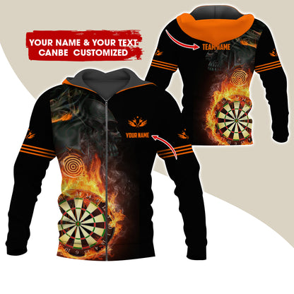 Customized Darts Premium Zip Hoodie, Personalized Name & Team Dartboard In Flame Team Zip Hoodie For Men & Women - Gift For Darts Lovers, Darts Players