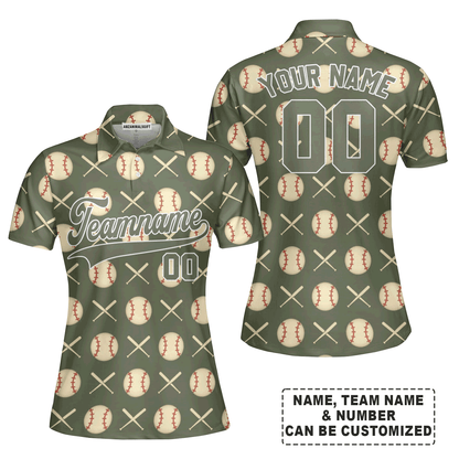 Customized Baseball Women Polo Shirt, Olive Baseball Striped Pattern Custom Polo Shirt - Perfect Polo Shirt For Women, Baseball Lovers