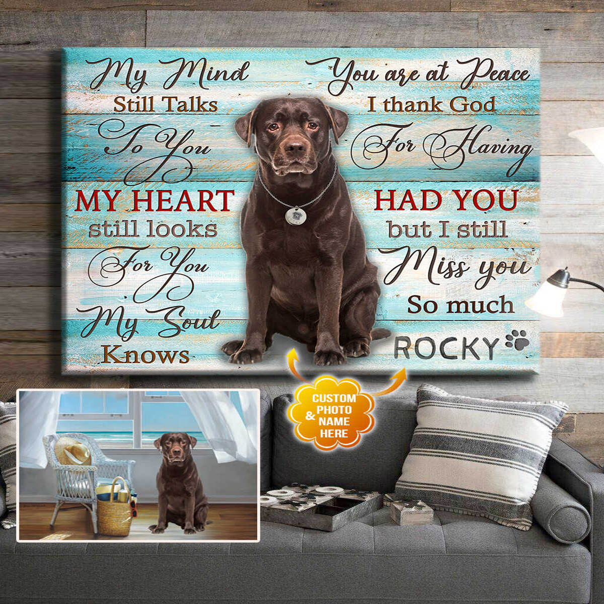 Personalized Dog Landscape Canvas, Custom Photo and Name Dog My mind still talks Canvas Wall Art Decor, Perfect Gift For Pet Lovers, Friend, Family